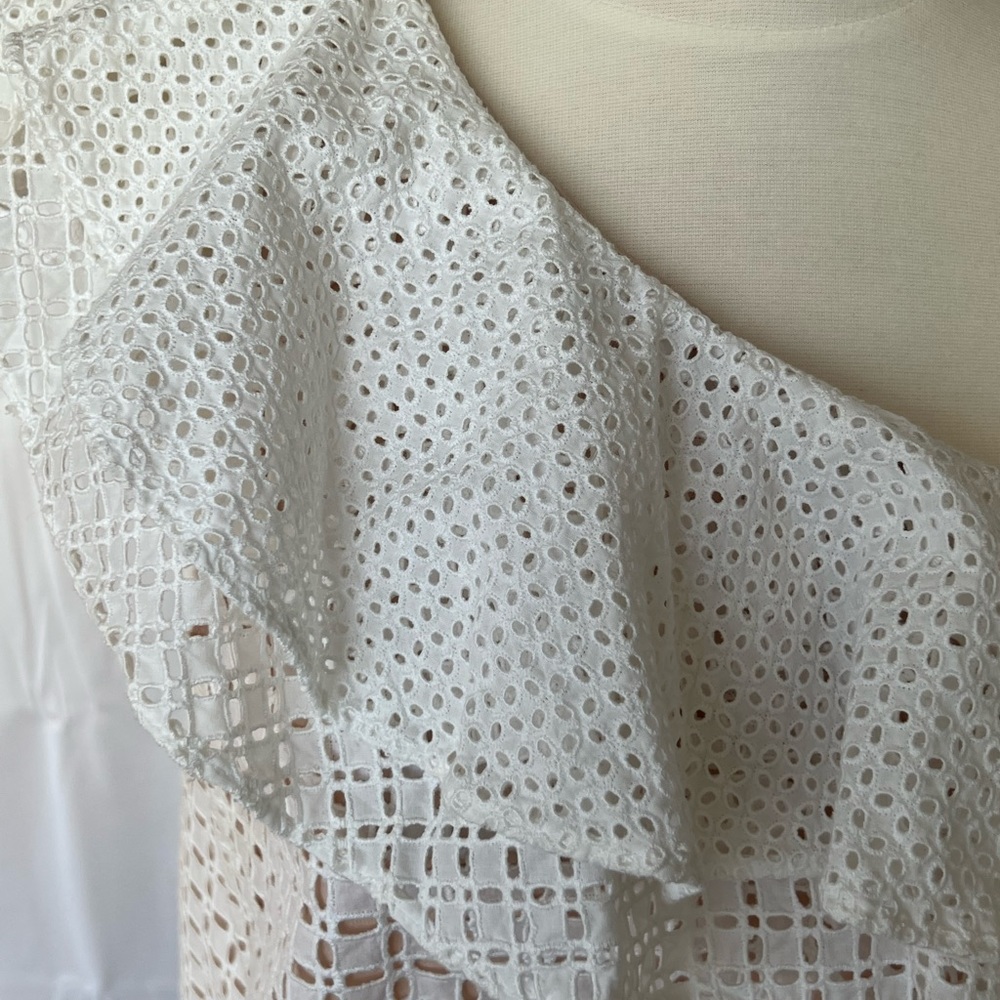 J. Crew One-Shoulder Ruffle Eyelet Top. Size 8 - Picture 7 of 13